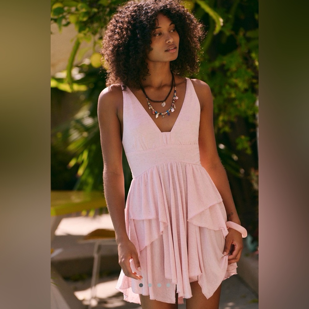 NWT Free People Star Gaze Mini Dress XS Pink Chalk • Tiered Ruffle Hem